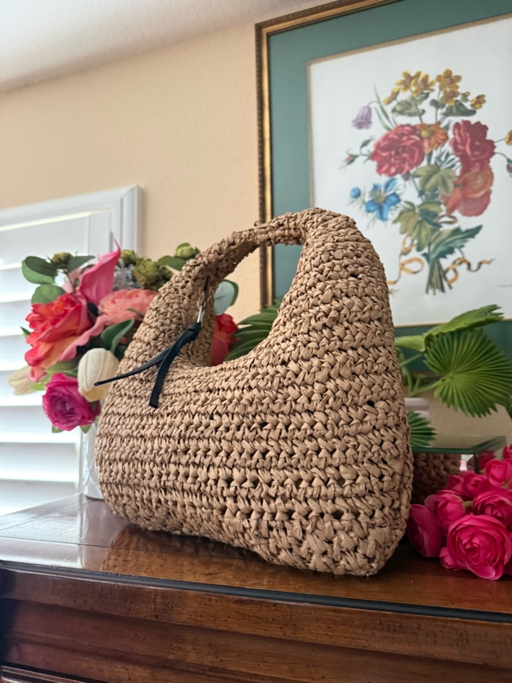 Woven Straw Hobo Bag - Natural - Picture 2 of 3